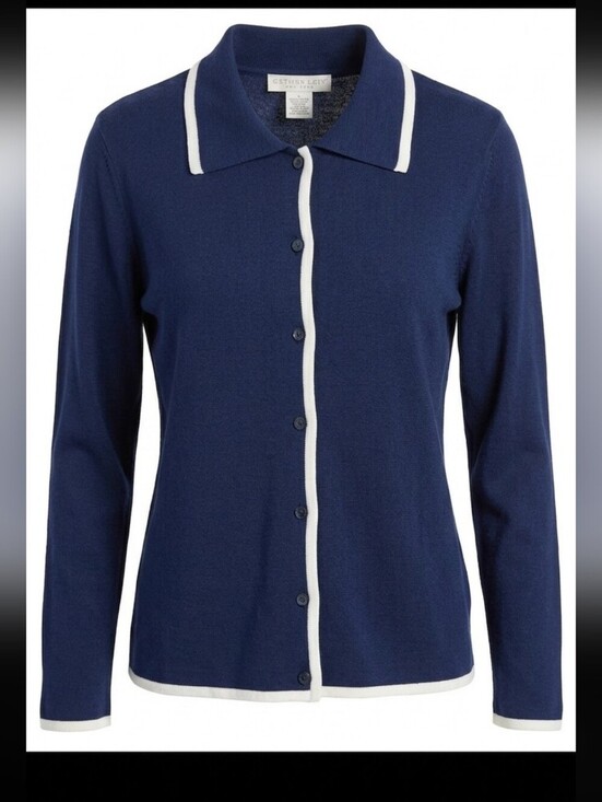 Doncaster Sweaters - Vintage Doncaster Silk Cardigan Large Old Money Quiet Luxury Navy Chic